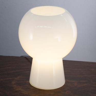 White Murano glass mushroom sphere lamp height 25cm, Made in Italy. Italian design space age table lamp 