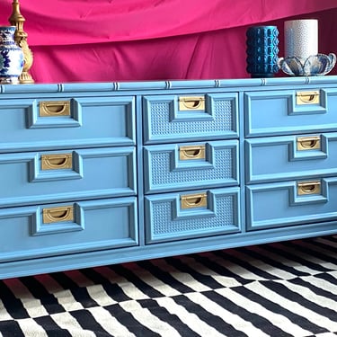 Faux Bamboo Dresser in Colonial Blue 