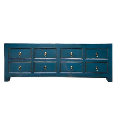 Distressed Teal Blue 8 Drawers Low TV Stand Table Cabinet Credenza cs7535E 
