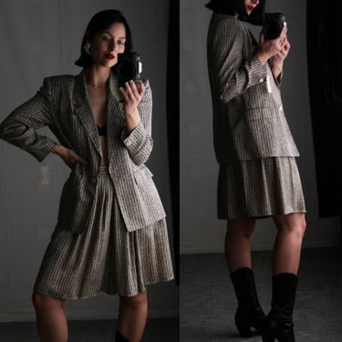 Vintage 80s ANNE KLEIN Silk Abstract Stripe Blazer & Palazzo Short Suit UNWORN w/ Saks Fifth Ave Tags | 100% Silk | 1980s Designer Set 