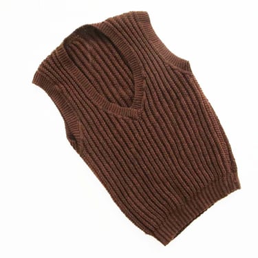 Vintage Brown Knit Vest Medium  -  Hand Knit Dark Brown V Neck Sweater Vest - Nerdy Prep Academia Fashion - Fall Winter Vest 