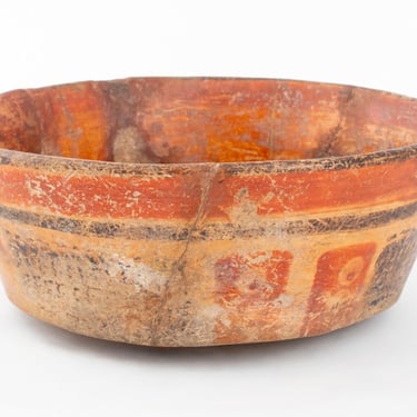Mayan Pre-Columbian Polychrome Pottery Low Bowl