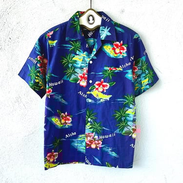Vintage 70s 80s Hawaiian Surf Aloha Shirt Rainbow Floral Hawaii Top 