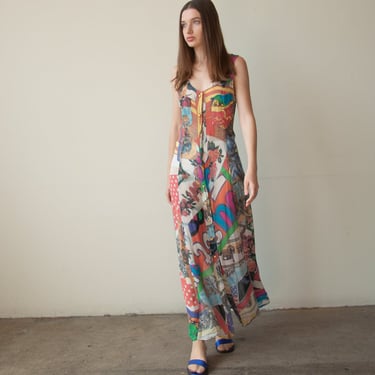 3027d / moschino jeans patchwork print chiffon dress / us 8 