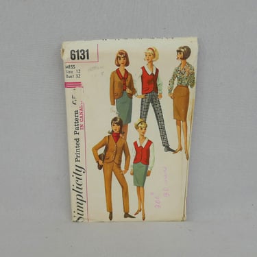 1965 Pattern - Misses' Blouse, Jacket, Vest, Skirt, Slacks - Uncut Simplicity 6131 - Size 12 32" bust - Vintage 1960s Sewing Pattern 