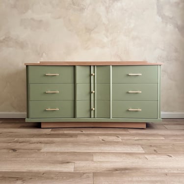 Stunning Mid-Century Modern 9-Drawer Dresser | Custom Olive Green Beauty | Sideboard Buffet | Nursery 