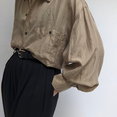 Vintage Pale Olive Silk Button Up