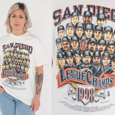 San Diego Padres Shirt 1998 World Series T-Shirt Starter Baseball T Shirt MLB Sports TShirt Graphic Tee White Vintage 1990s Medium Large 