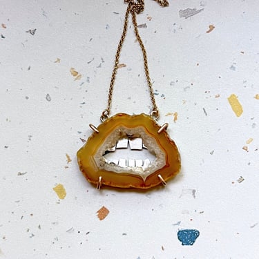 Chomp Agate Slice Teeth Pendant Dentist Jewelry Weird and Unique Handmade Crystal Pendant 