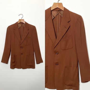 Vintage 1940s Gabardine Jacket 40s Leisure Sportswear Size Small Patch Pocket Rust 