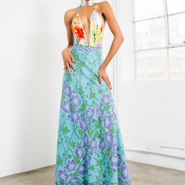 1980s Leonard Plunge Neck Printed Bathing Suit