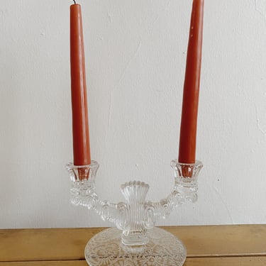 Vintage Decorative Glass Double Candlestick Holders 