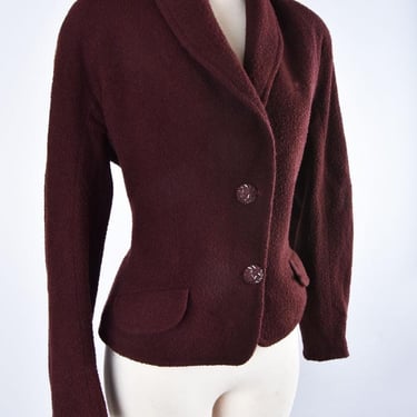 ITALY United Colors BENETTON Purple Wool Jacket, size 42, Fitted Waist, Vintage Maroon Burgundy 