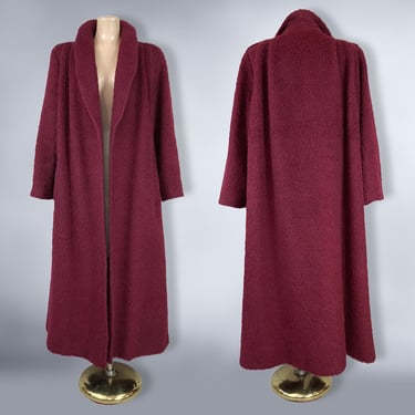 VINTAGE 80s Cranberry Wool and Mohair Long Overcoat by Gallery | 1980s Burgundy Merlot Trench Coat | 1940s Style Winter Coat | VFG 