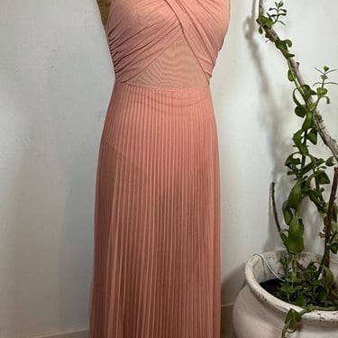 Sheer Prom Dress Wedding Guest Gown – Elegant Pleated Formal Dress Pink Maxi Dress 