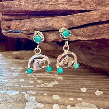HORSE ROUND UP Sterling Silver & Turquoise Stud Earrings | Navajo Handmade | Native American Southwestern Jewelry 