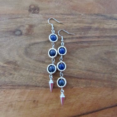 Blue stone and silver dangle earrings 