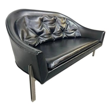Mid-Century Modern Edward Axel Roffman Black Vinyl Loveseat 