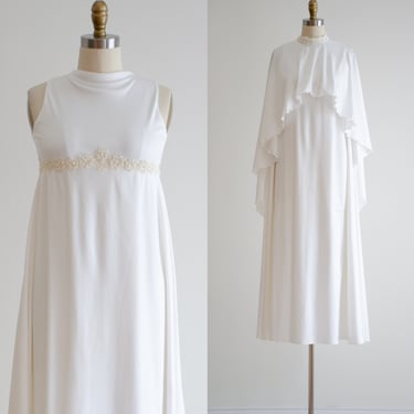 vintage wedding dress 60s Priscilla of Boston sleeveless minimalist empire waist white gown 