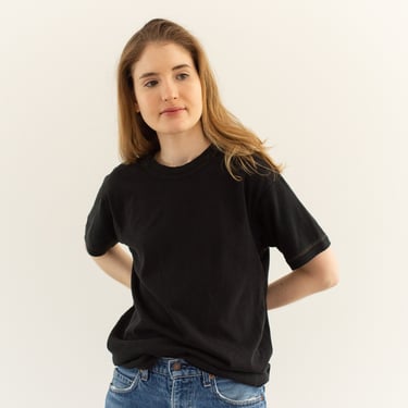 The Dresden Tee in Black | Unisex Contrast Stitching Vintage Thick Crew T Shirt | Worn in Crewneck Tee | S M | 