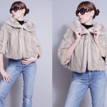 Vintage 1950's | Gray | Mink | Fur | Cropped | Coat | Jacket | S/M 