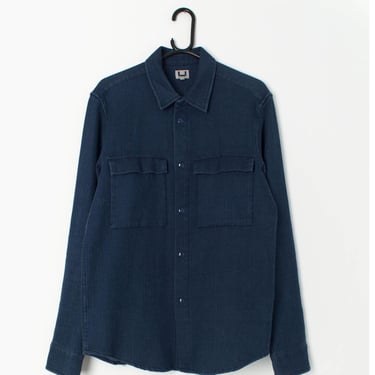 Vintage waffle texture shirt in navy blue with long sleeves - Small / Medium 