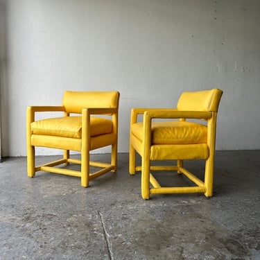 Pair of Mid Century Modern Milo Baughman style Parsons Club Chairs Set Vintage 
