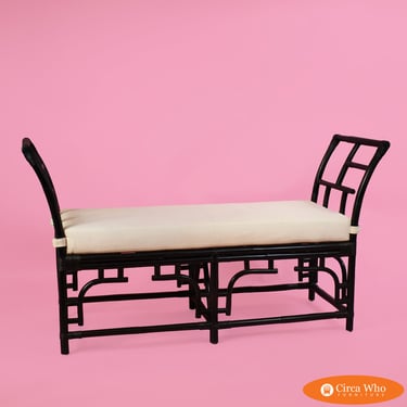 Large Fretwork Rattan Bench