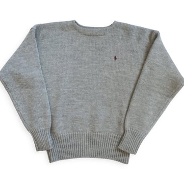 vintage sweater / 90s Polo sweater / 1990s Polo Ralph Lauren grey wool knit boat neck collegiate sweater Large 