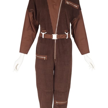 1980s Vintage Brown Corduroy Dolman Sleeve Zip Flight Suit Sz M 