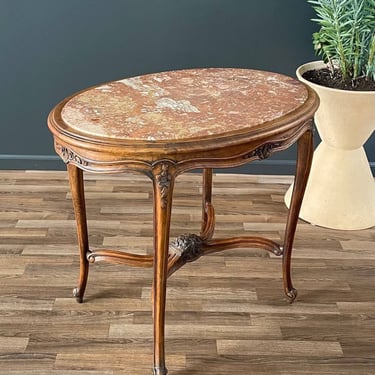 French Louis XV Style Oval Table with Marble Top, c.1930’s 