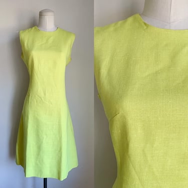 Vintage 1960s Irish Linen Lemon Yellow Shift Dress / M 