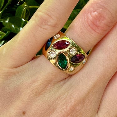 Mogul Blue, Purple, Green Red Jewel Thick 18K Gold Plate Ring Size 5.5