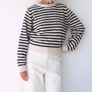 Vintage French Stripes Black And White Knitted Sweater | Round Neck Striped Long Sleeve Sweater | Perfect Sailor Mariniere | Breton Sweater 