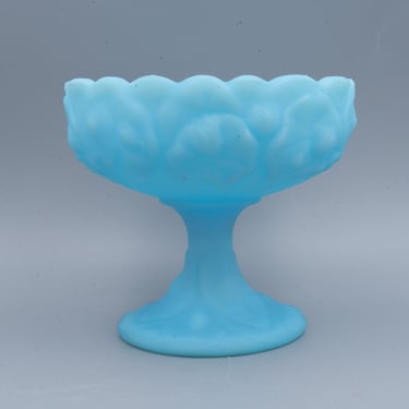 Fenton Water Lily Blue Satin Glass Comport | Vintage 1970s Collectible Art Glass Compote Candy Dish 