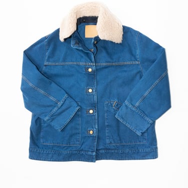 Stadium Jacket Sherpa Collar in Van Blue / Oatmeal Sherpa Collar