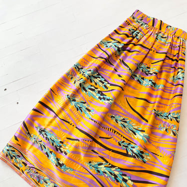 1970s Orange Printed Maxi Skirt 