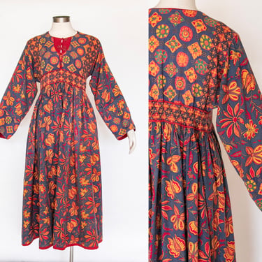1980s Dress Anokhi Indian Cotton Block Print S 