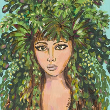 Fine Art Print of Original Painting, Giclee Print, Original Art, Whimsical Art, Unique Art, Woman Portrait, Green Goddess 