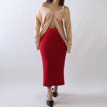 Vintage Crimson Silk/Angora Skirt - W31+