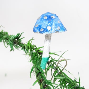 Vintage Czech Hand Made Pulp Paper Mache Mushroom Clip On Christmas Tree Ornament, Hand Painted 