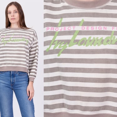 80s Striped Cropped Graphic Sweatshirt - Small | Vintage Ivy Laundry Streetwear Crewneck 