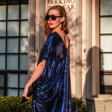 Night Sapphire Sequin Caftan Kaftan Dress 