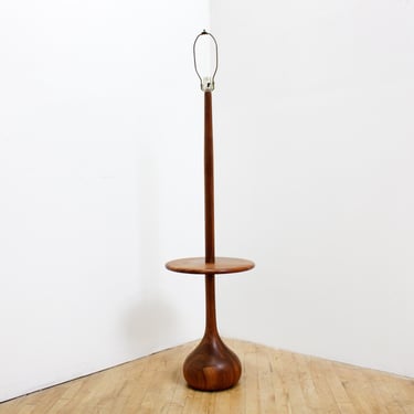 Vintage Floor Lamp Danish Modern MCM C. 1960 Teardrop Base Onion Bulb Teak 