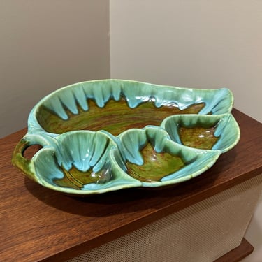 Glazed Ceramic Green Leaf MCM Ashtray, Studio Pottery Signed 1971 