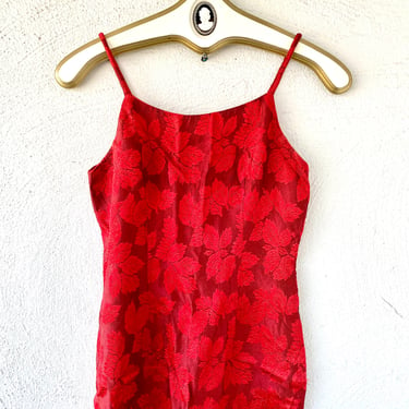 Vintage 60s Brocade Red Hot Floral Sexy Wiggle Sheath Dress 