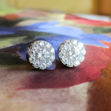 Estate Hearts On Fire 1ct t.w. Diamond Halo Cluster Stud Earrings 18k White Gold 