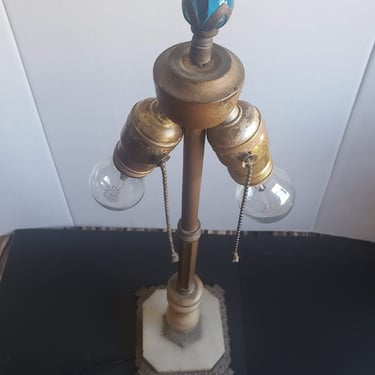 Antique double light bronze and marble Art Deco table lamp 