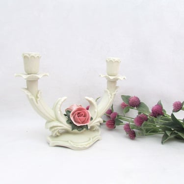Karl Ens Porcelain Rose Candelabra Wedding Centerpiece Hollywood Regency Candle Holder 