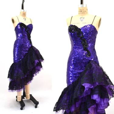 Vintage 80s Prom Dress Size Small Medium Metallic Purple sequin Dress// 80s Vintage Purple Metallic Party Barbie Dress Small Medium Loralie 